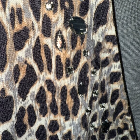 Chico Embellished Animal Print Gray Peyton Button Cardigan Sweater Size 3 XL/16 - Picture 9 of 15